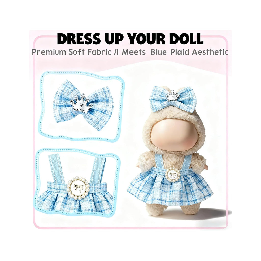 Clothes for LABUBU 17cm Doll (NO Doll), Outfit for LABUBU, Dress and Hairpin Set for LABUBU Dress Up, Fashion and Premium Dolls Accessories for LABUBU