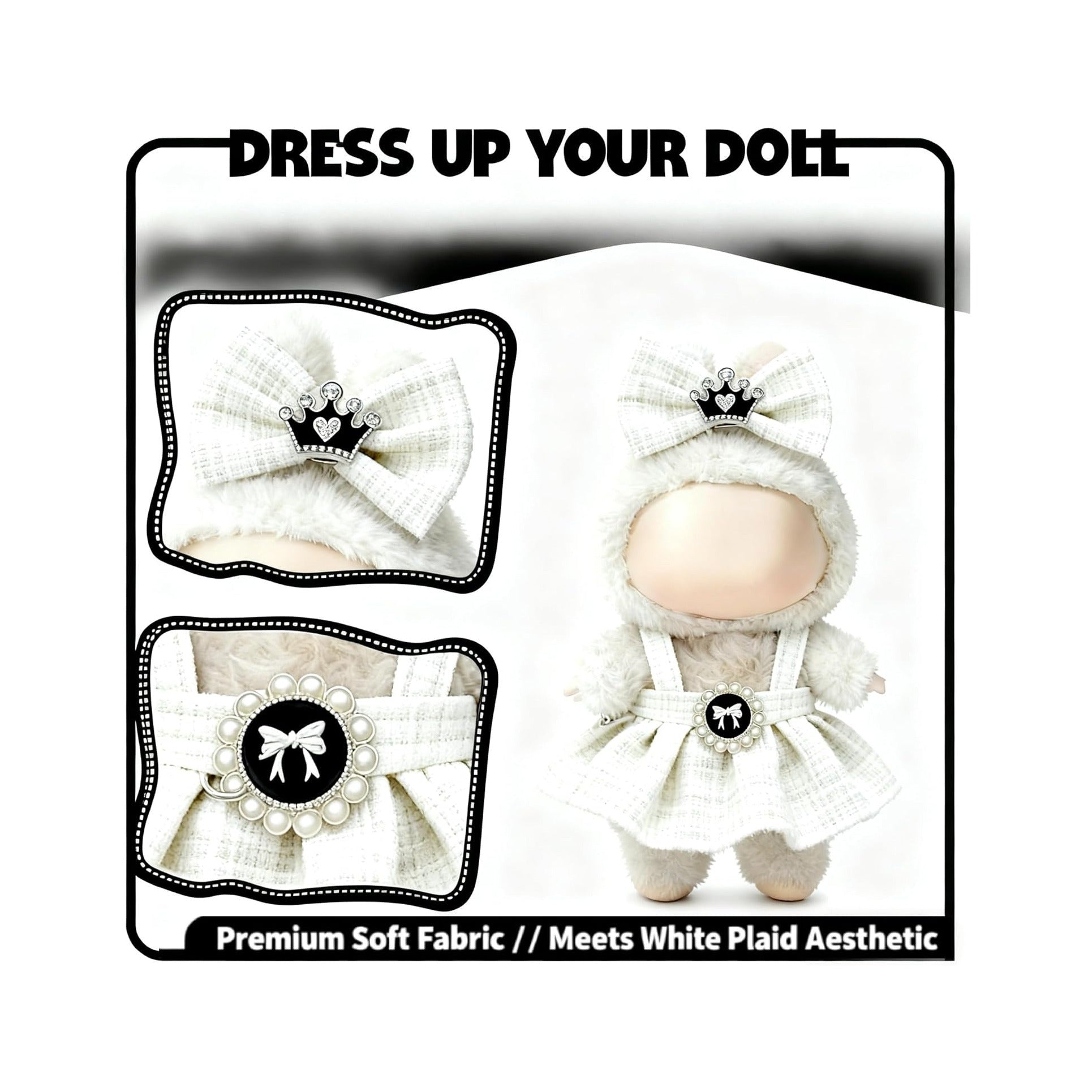 Clothes for LABUBU 17cm Doll (NO Doll), Outfit for LABUBU, Dress and Hairpin Set for LABUBU Dress Up, Fashion and Premium Dolls Accessories for LABUBU