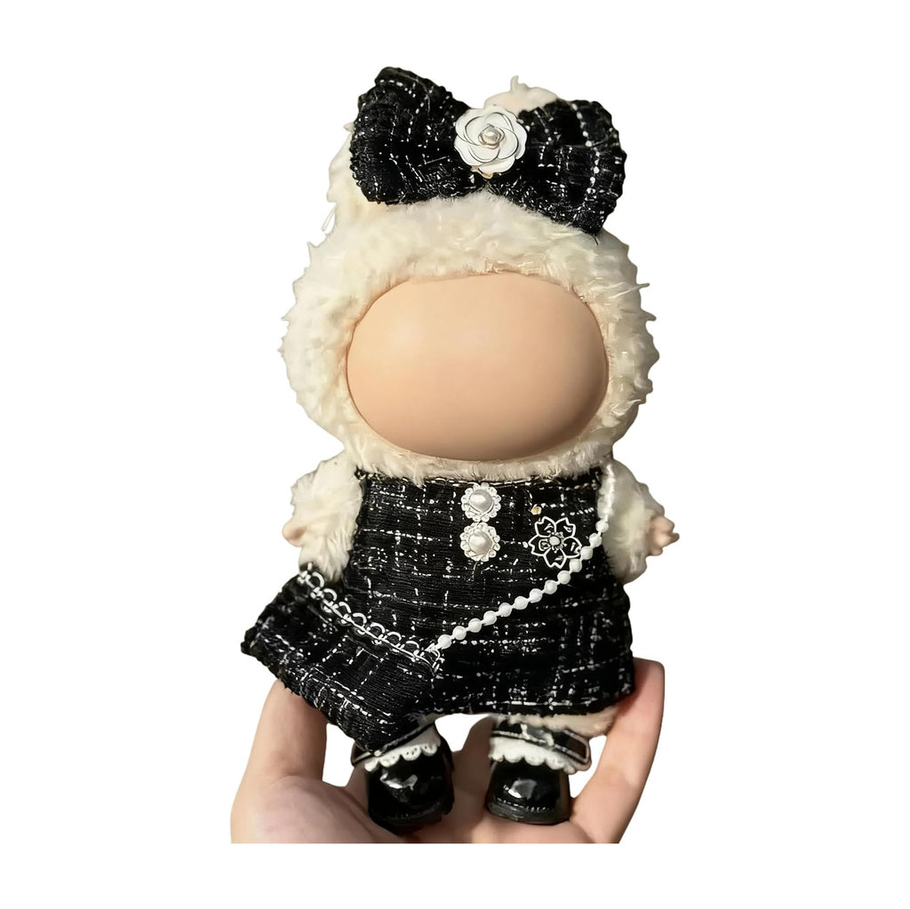 Clothes for LABUBU 17cm Doll (NO Doll)（NO Shoes, Outfit for LABUBU, Dress + Hairpin + Mini Bag Set for LABUBU Dress Up, Fashion and Premium Dolls Accessories for LABUBU