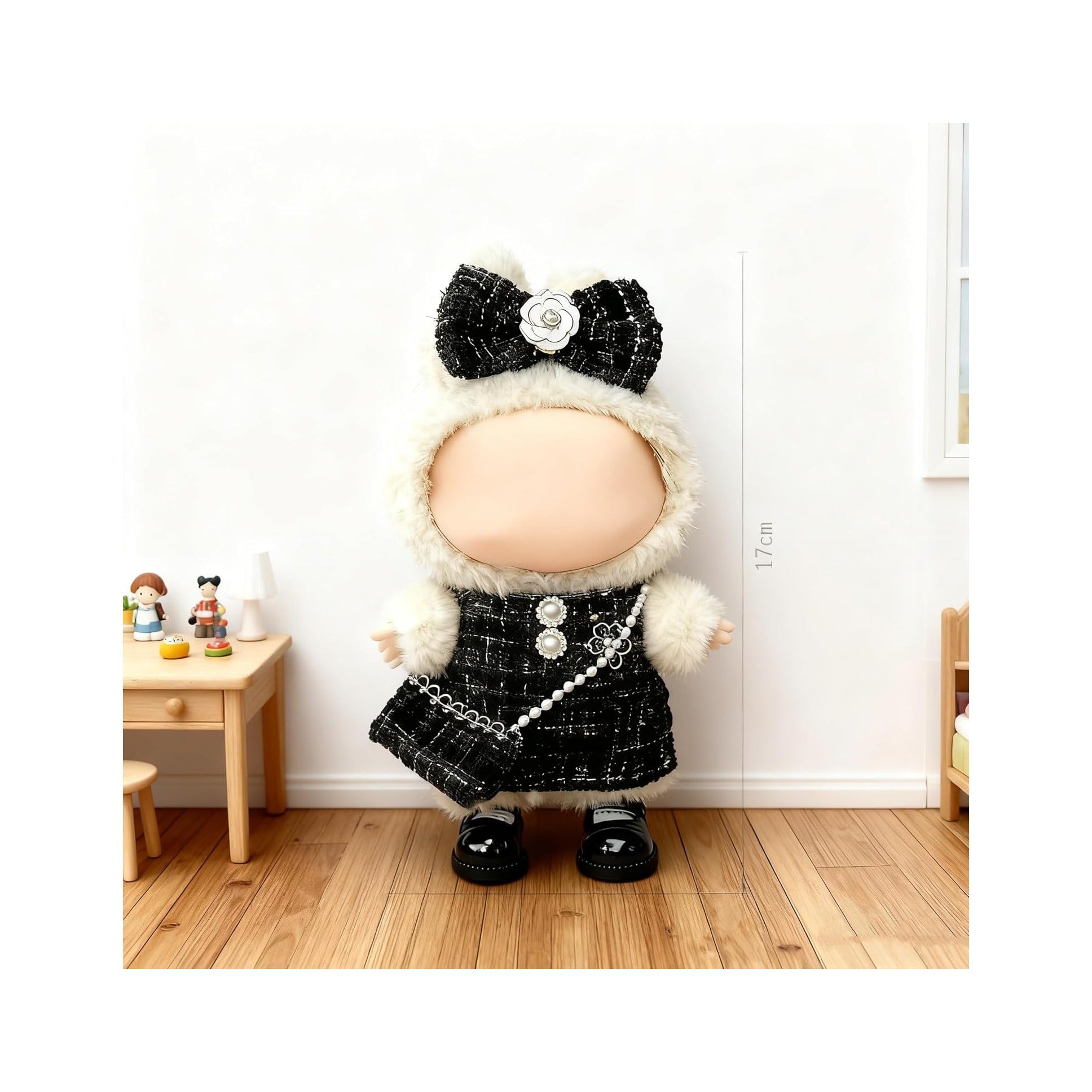 Clothes for LABUBU 17cm Doll (NO Doll)（NO Shoes, Outfit for LABUBU, Dress + Hairpin + Mini Bag Set for LABUBU Dress Up, Fashion and Premium Dolls Accessories for LABUBU