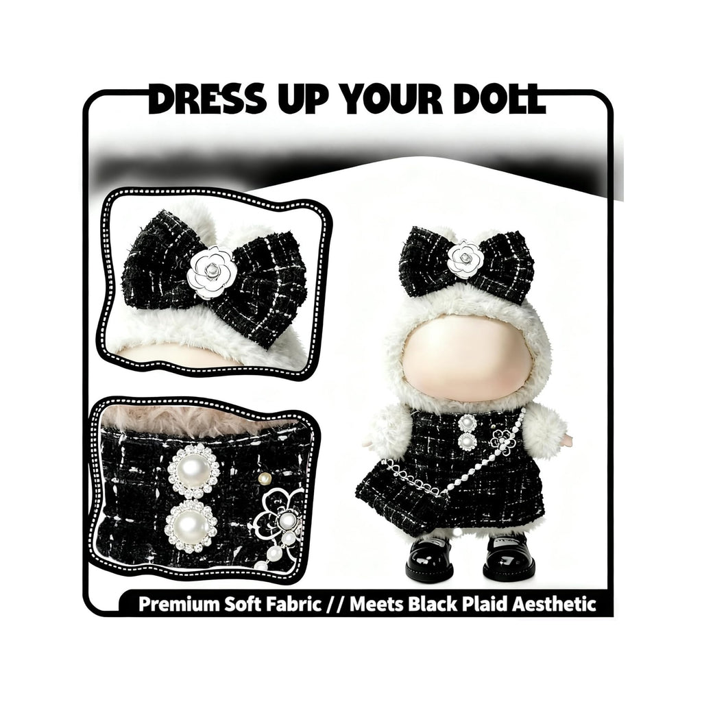 Clothes for LABUBU 17cm Doll (NO Doll)（NO Shoes, Outfit for LABUBU, Dress + Hairpin + Mini Bag Set for LABUBU Dress Up, Fashion and Premium Dolls Accessories for LABUBU