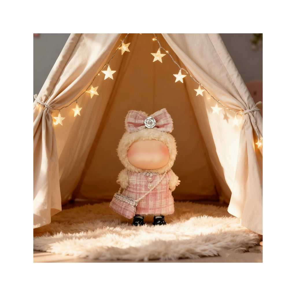 Clothes for LABUBU 17cm Doll (NO Doll)（NO Shoes, Outfit for LABUBU, Dress + Hairpin + Mini Bag Set for LABUBU Dress Up, Fashion and Premium Dolls Accessories for LABUBU