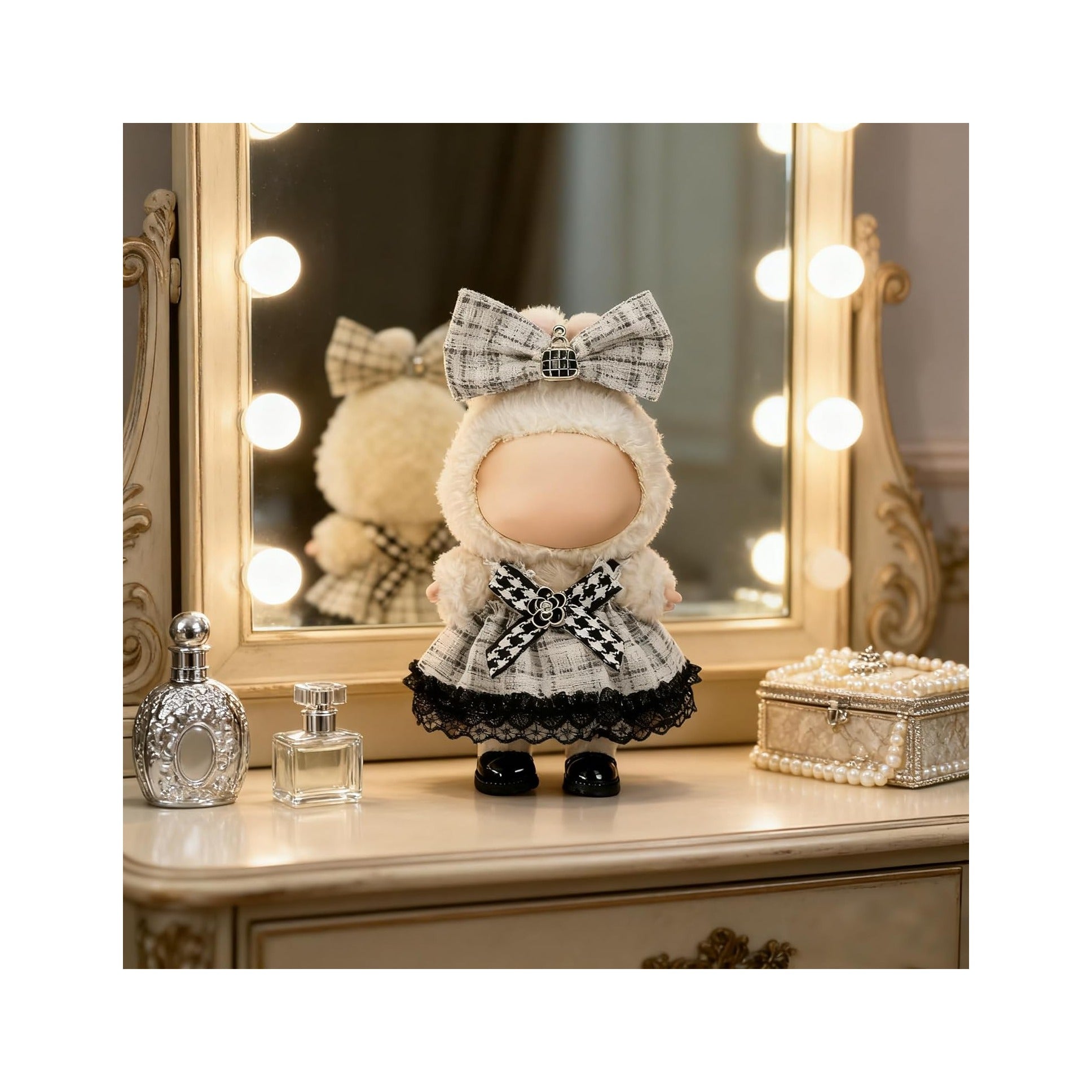 Clothes for LABUBU 17cm Doll (NO Doll)（NO Shoes, Outfit for LABUBU, Dress and Hairpin Set for LABUBU Dress Up, Fashion and Premium Dolls Accessories for LABUBU