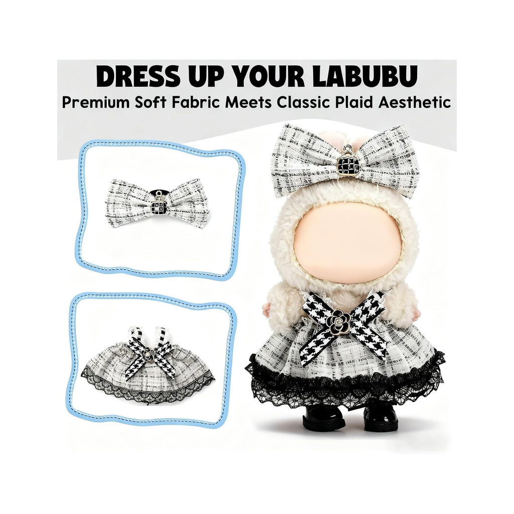 Clothes for LABUBU 17cm Doll (NO Doll)（NO Shoes, Outfit for LABUBU, Dress and Hairpin Set for LABUBU Dress Up, Fashion and Premium Dolls Accessories for LABUBU
