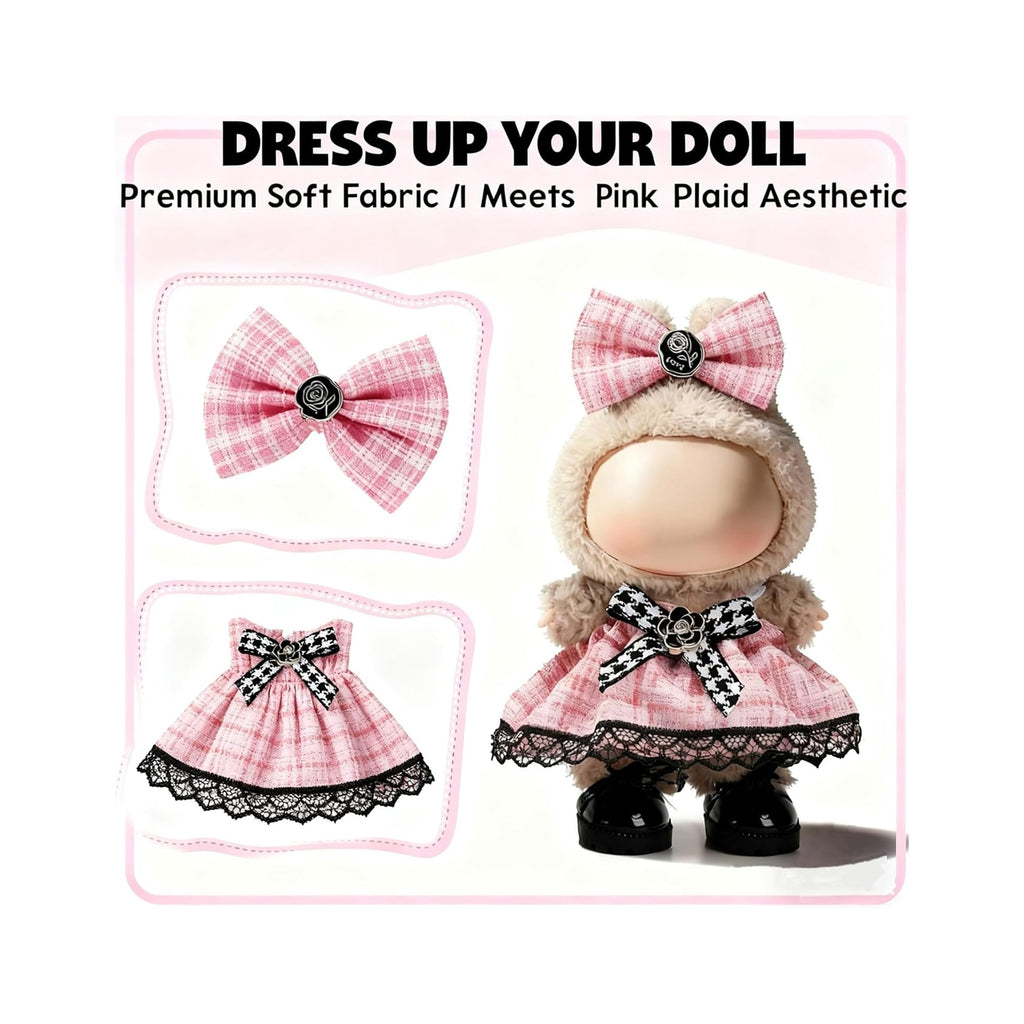 Clothes for LABUBU 17cm Doll (NO Doll)（NO Shoes, Outfit for LABUBU, Dress and Hairpin Set for LABUBU Dress Up, Fashion and Premium Dolls Accessories for LABUBU