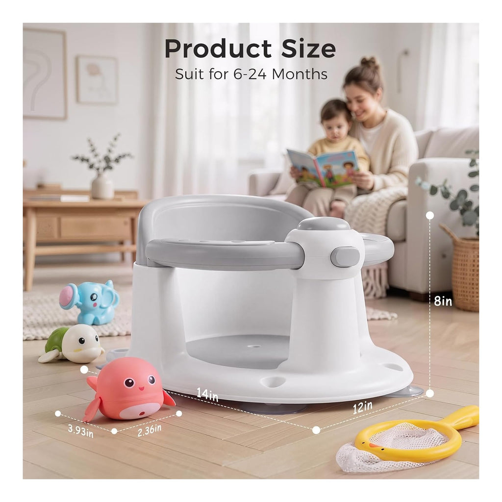Baby Bath Seat for Babies 6 Months & Up, Temperature Alert Baby Bathtub Seat for Babies Sitting Up, Non-Slip Toddler Bath Chair, Ergonomic Backrest Infant & Newborn Bath Tub Seats with 3 Bath Toy
