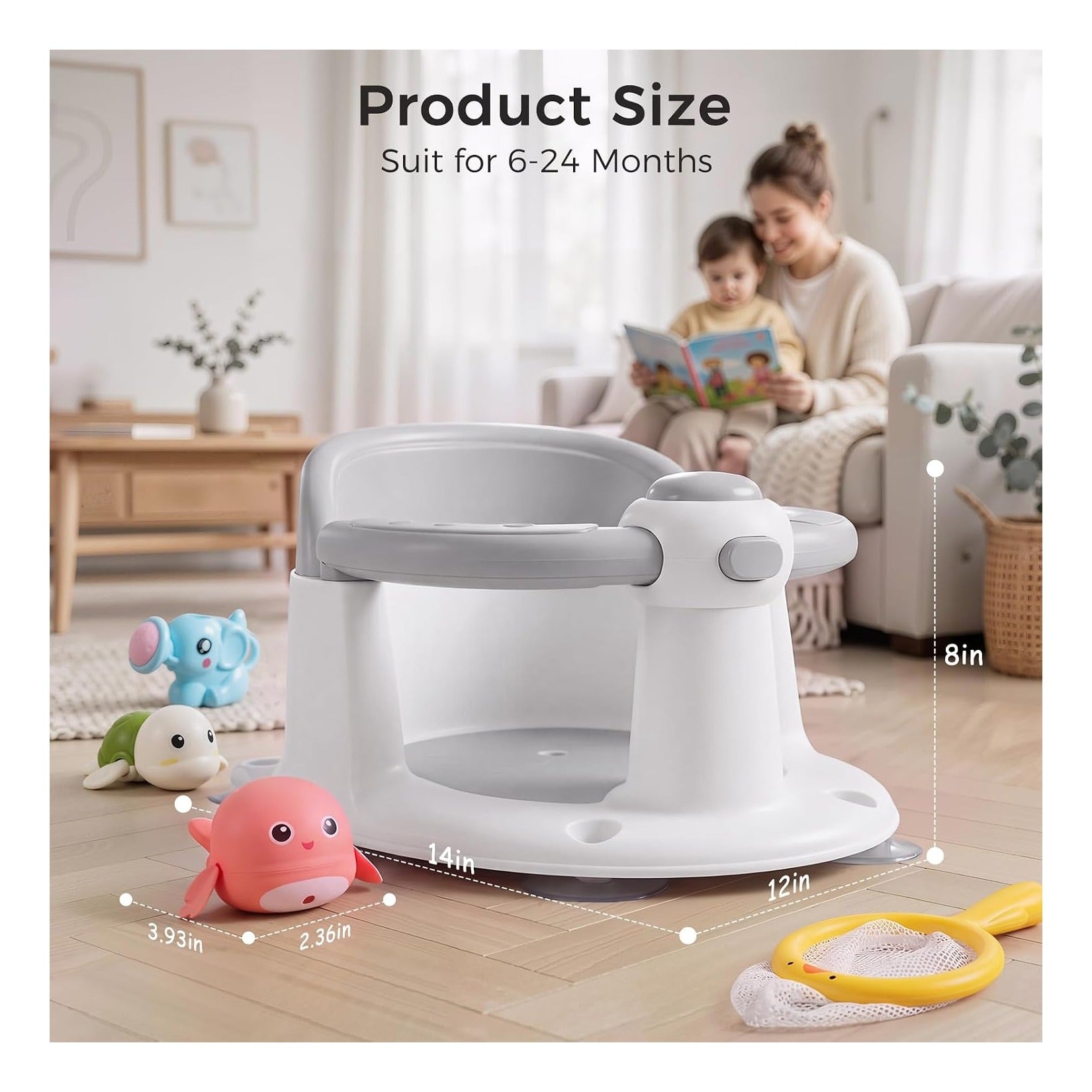 Baby Bath Seat for Babies 6 Months & Up, Temperature Alert Baby Bathtub Seat for Babies Sitting Up, Non-Slip Toddler Bath Chair, Ergonomic Backrest Infant & Newborn Bath Tub Seats with 3 Bath Toy