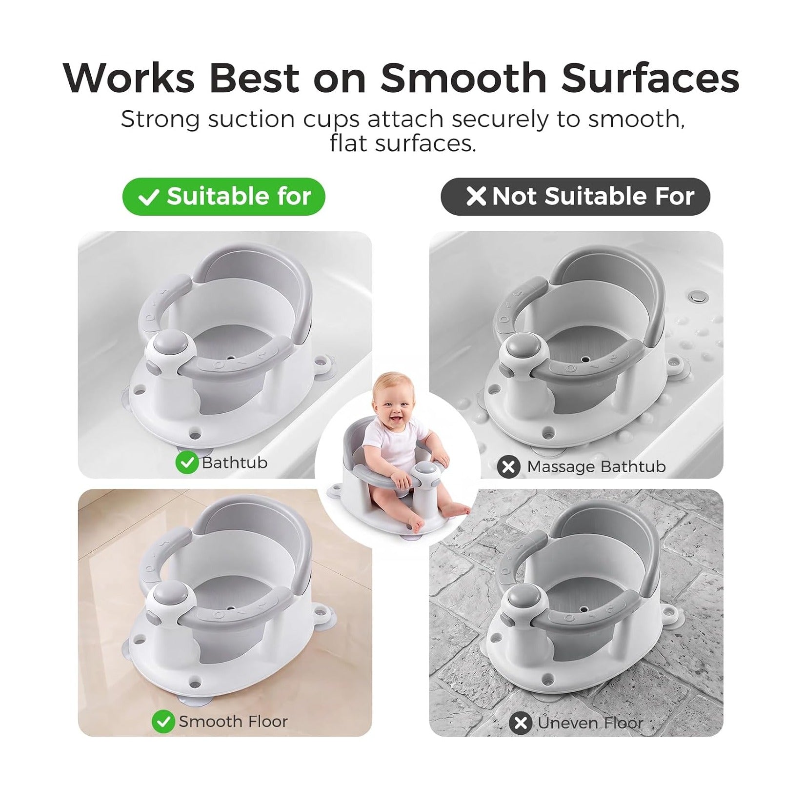 Baby Bath Seat for Babies 6 Months & Up, Temperature Alert Baby Bathtub Seat for Babies Sitting Up, Non-Slip Toddler Bath Chair, Ergonomic Backrest Infant & Newborn Bath Tub Seats with 3 Bath Toy