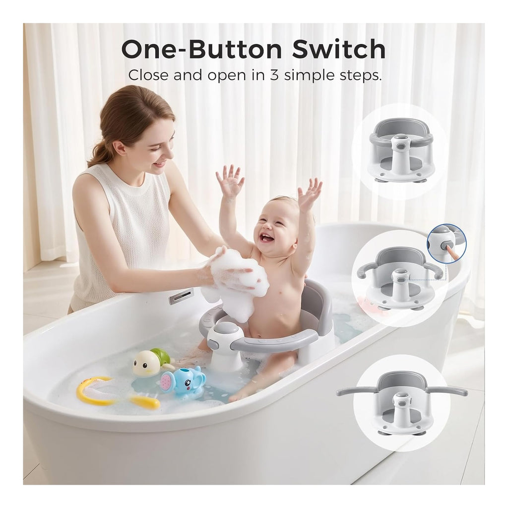 Baby Bath Seat for Babies 6 Months & Up, Temperature Alert Baby Bathtub Seat for Babies Sitting Up, Non-Slip Toddler Bath Chair, Ergonomic Backrest Infant & Newborn Bath Tub Seats with 3 Bath Toy