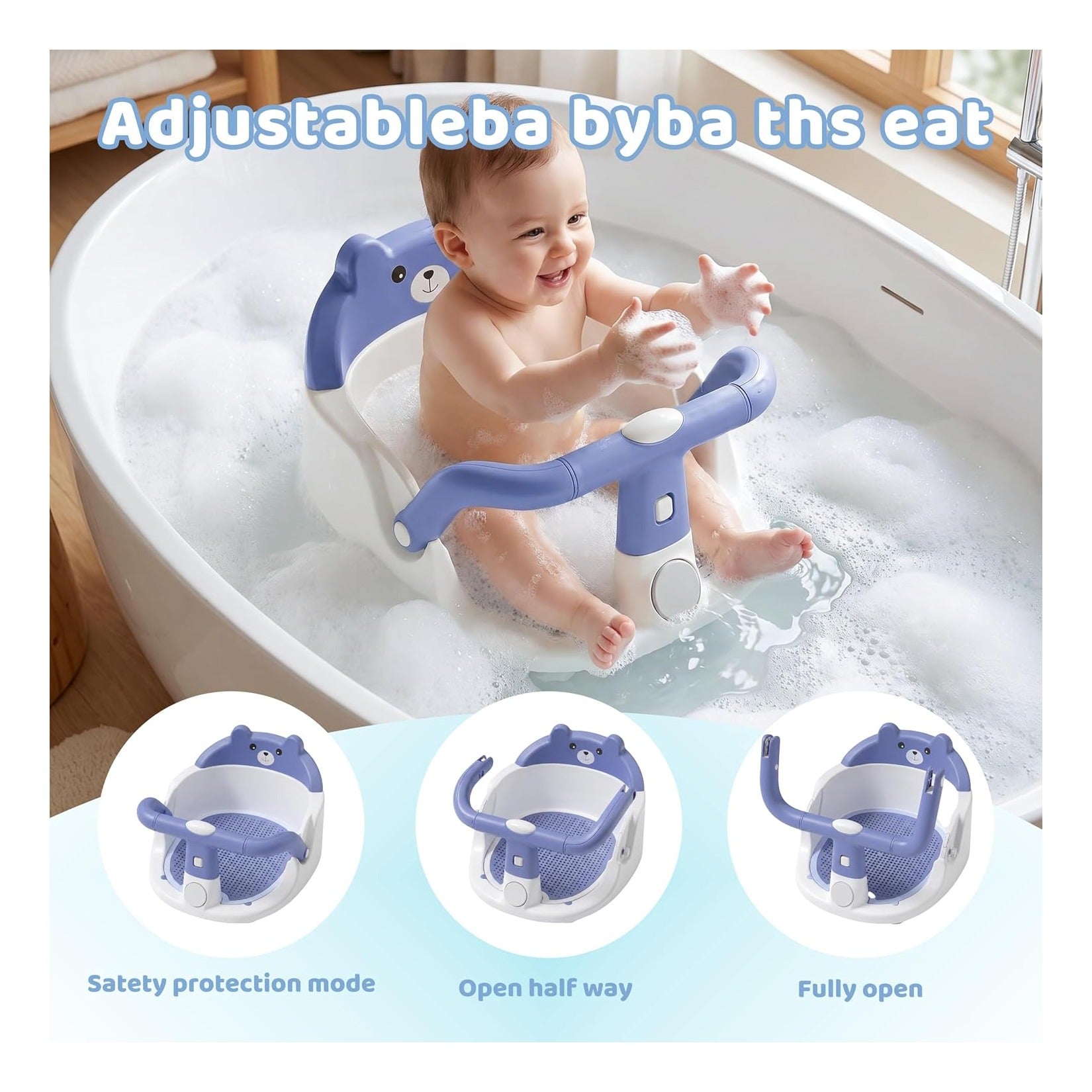 Baby Bath Seat for Babies 6 Months & up Non-Slip Toddler Bath Seats for Sitting Up Infant Bathtub Chair with Suction Cups and Soft Cushion for Baby Shower Tub Seat