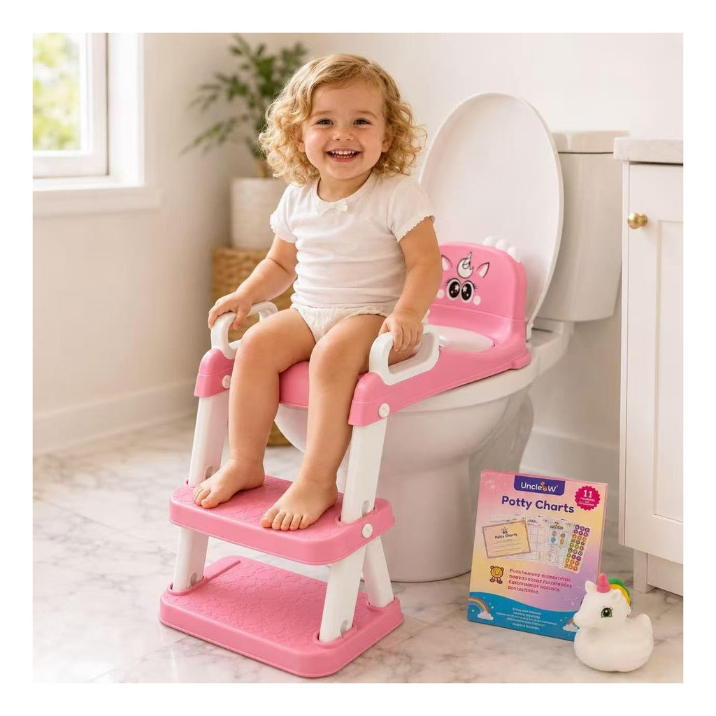 Potty Training Seat with Ladder for Toddler Girls, Pink Unicorn