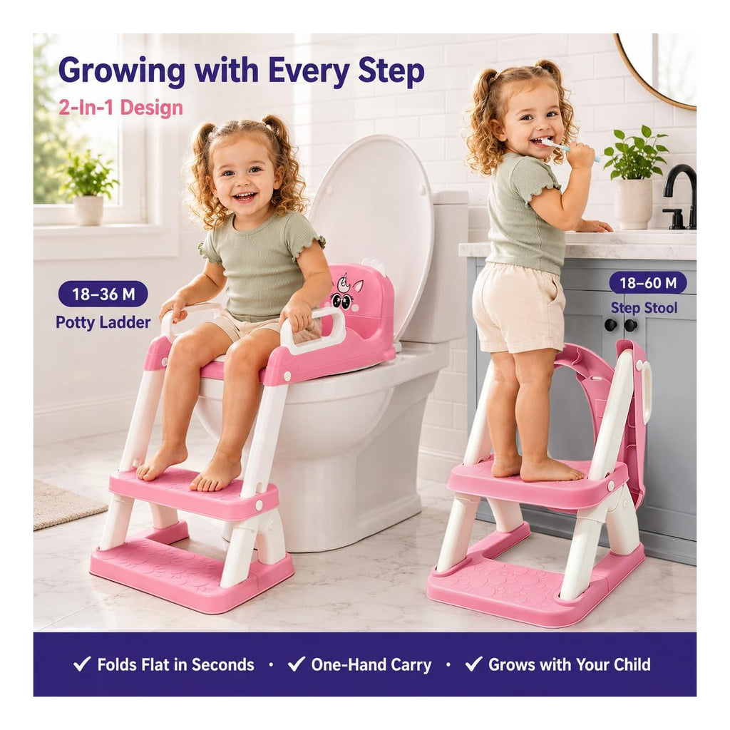 Potty Training Seat with Ladder for Toddler Girls, Pink Unicorn