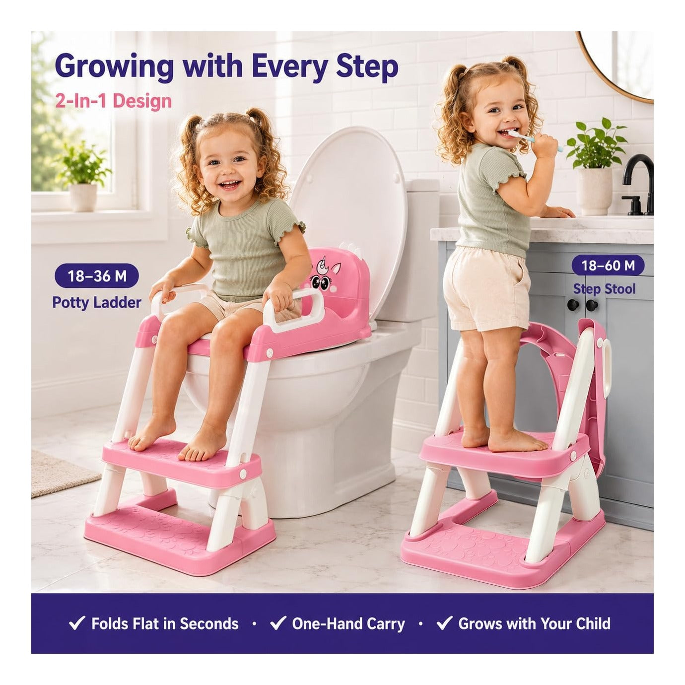 Potty Training Seat with Ladder for Toddler Girls, Pink Unicorn