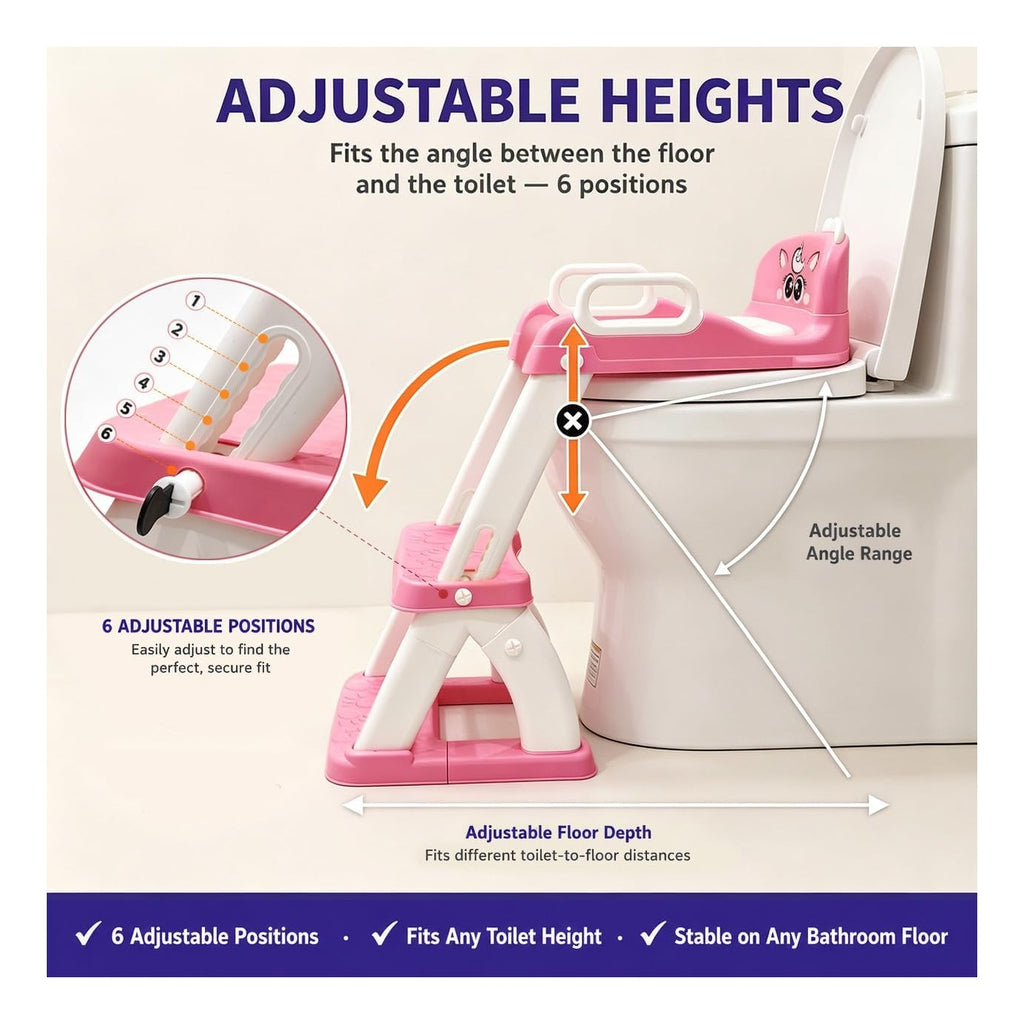 Potty Training Seat with Ladder for Toddler Girls, Pink Unicorn