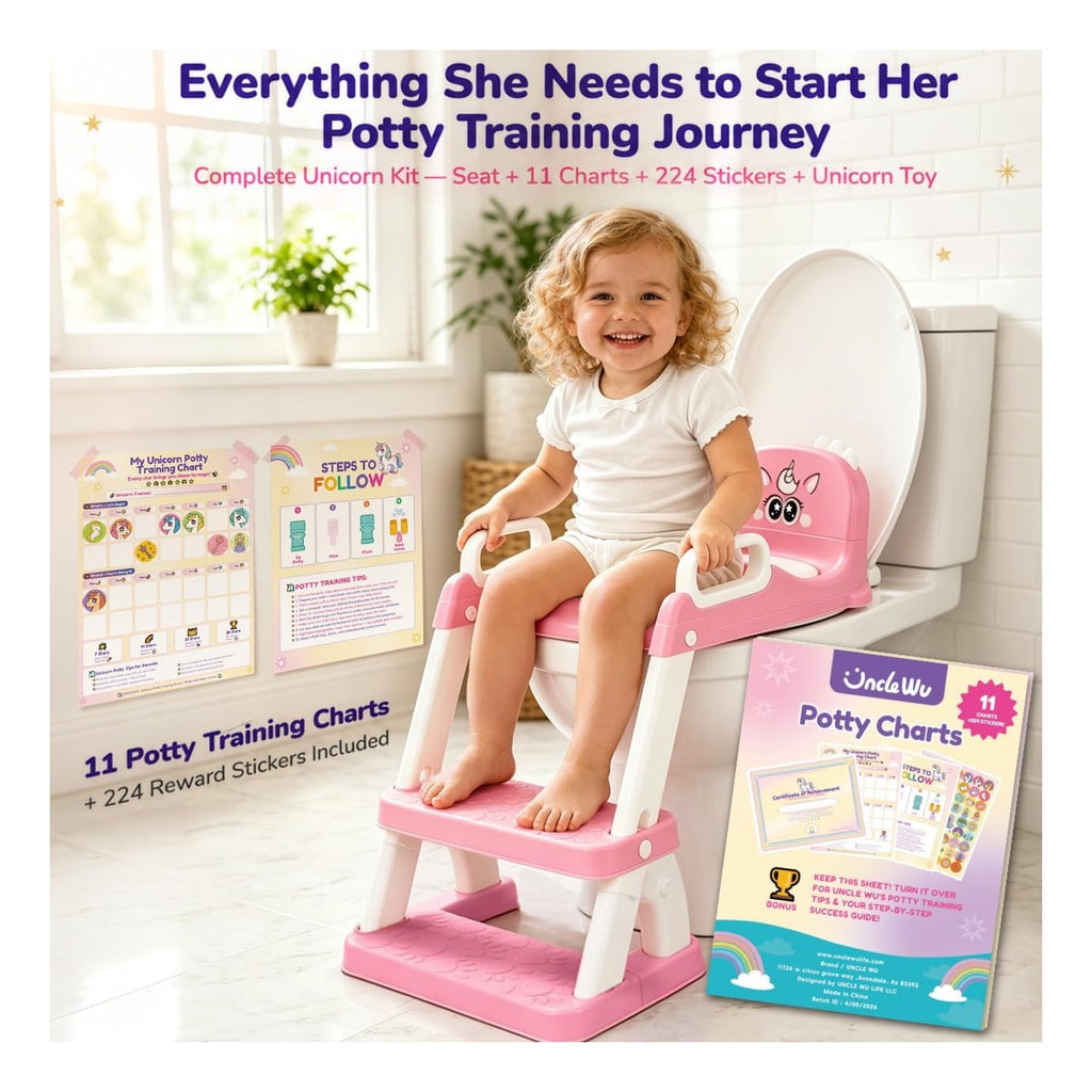Potty Training Seat with Ladder for Toddler Girls, Pink Unicorn