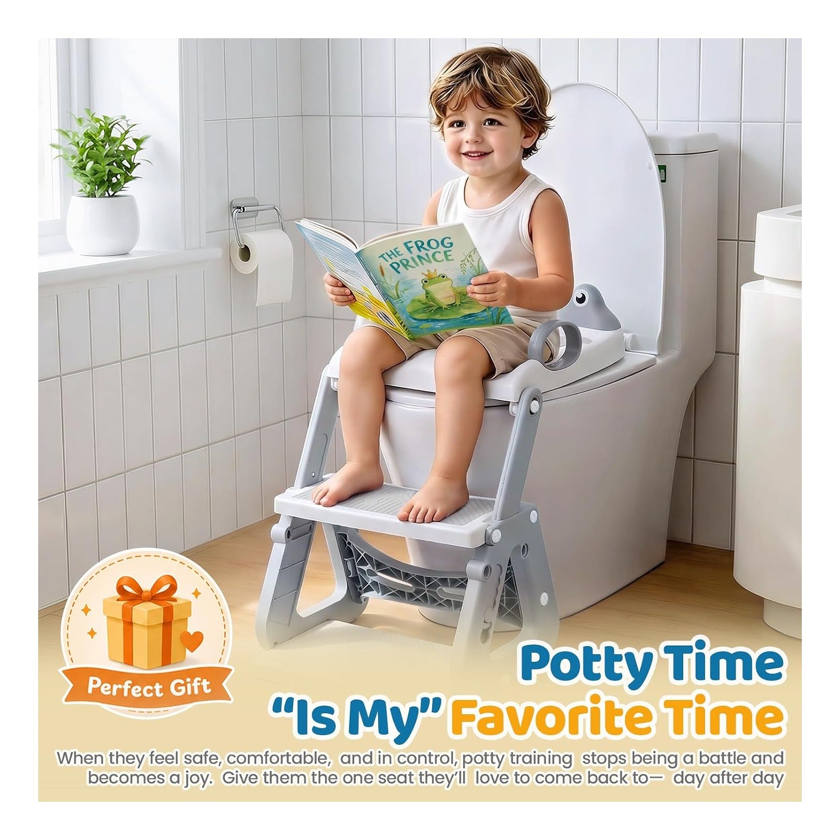 Potty Training Seat with Step Stool, Toddler Toilet Seat with Ladder