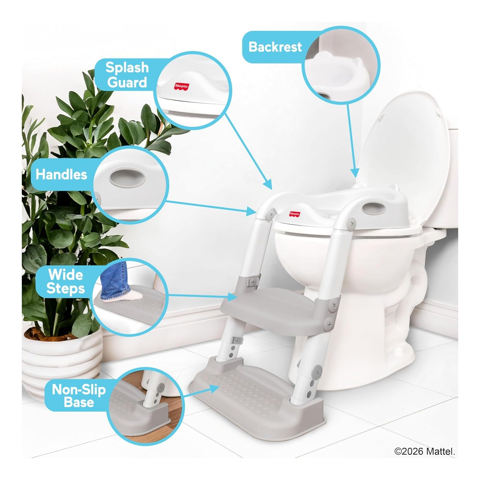 Potty Training Seat with Adjustable Step Stool Ladder, 2-in-1 Potty Training Toilet for Toddlers with Splash Guard, Anti-Slip Pads, Cushioned Seat