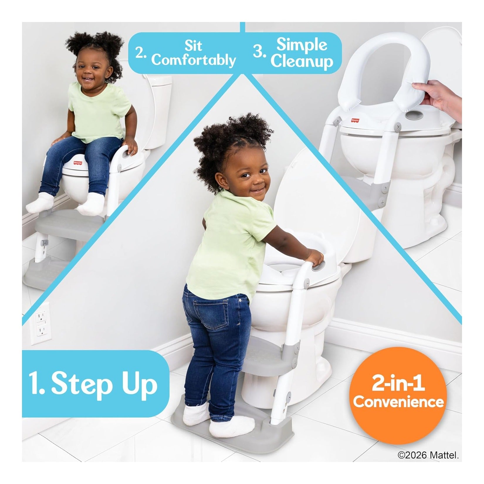 Potty Training Seat with Adjustable Step Stool Ladder, 2-in-1 Potty Training Toilet for Toddlers with Splash Guard, Anti-Slip Pads, Cushioned Seat