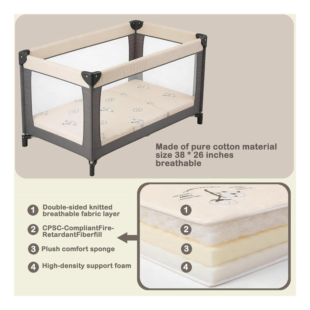 Pack and Play Mattress Topper 38" x 26" Premium Foam for Playpen and Playard