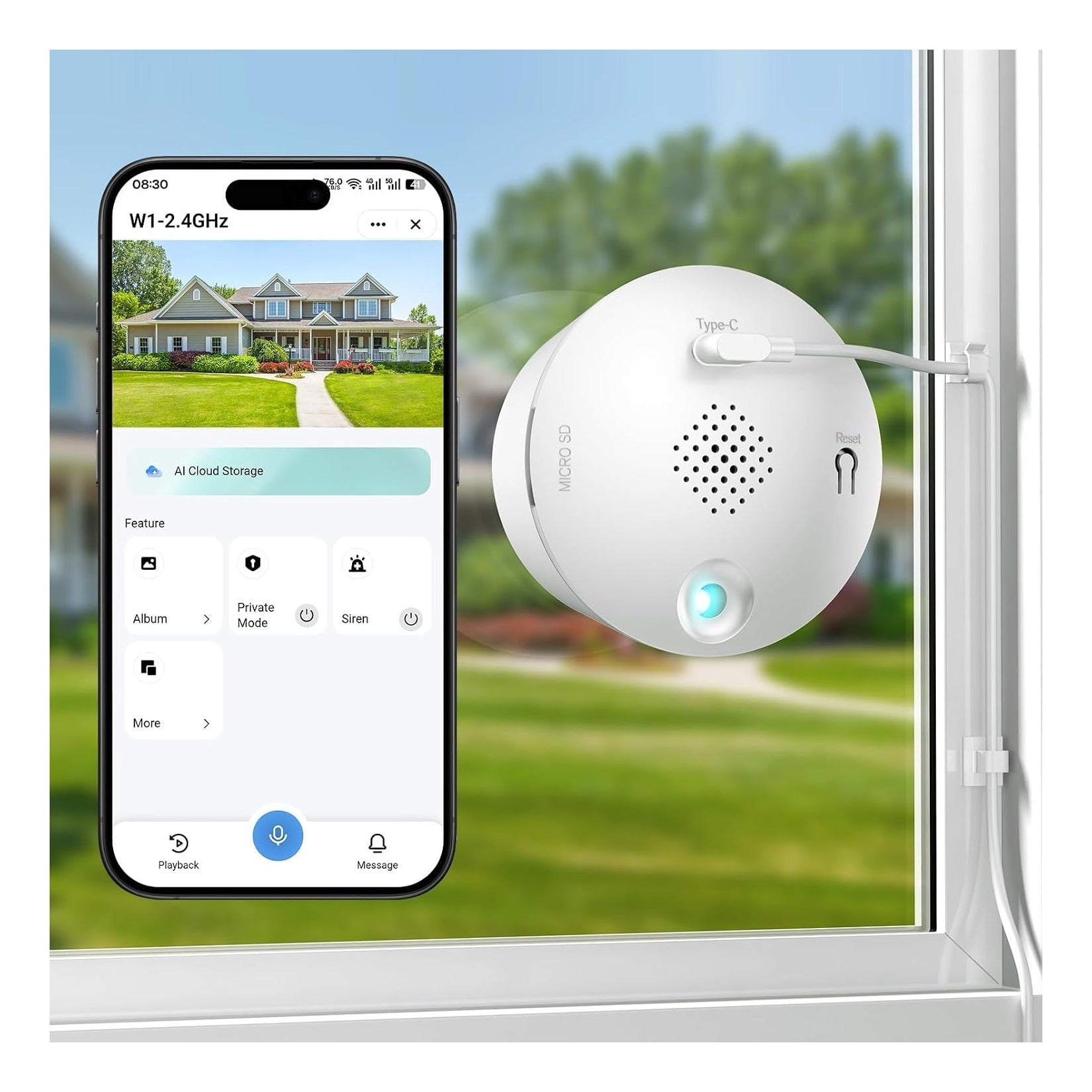 3MP 2K Window Camera for Home Security, Indoor Camera with Outdoor View, Full-Color Night Vision, Human & Vehicle Detection, 24/7 Recording, Easy to Install