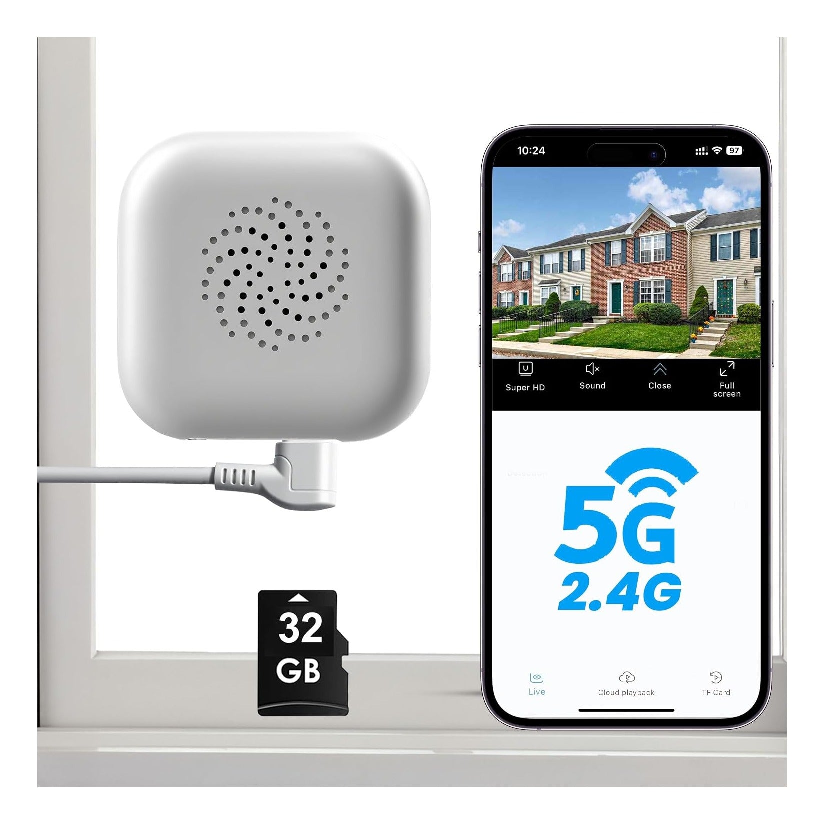 2K Window Camera with 32GB Memory Card, 5GHz & 2.4GHz WiFi Indoor Cameras for Home Security with AI Starlight Color Night Vision, AI Person & Motion Detection, Easy & Quick Install, 24/7 Recording
