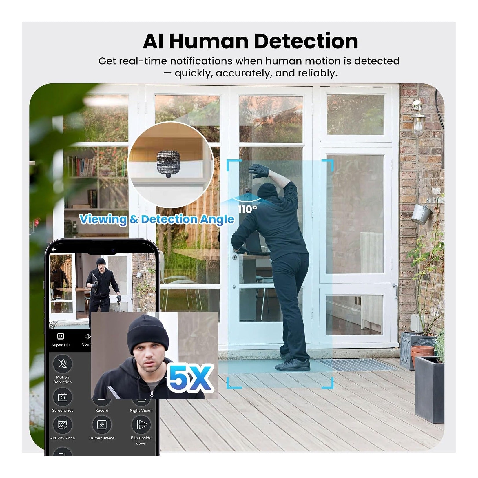2K Window Camera with 32GB Memory Card, 5GHz & 2.4GHz WiFi Indoor Cameras for Home Security with AI Starlight Color Night Vision, AI Person & Motion Detection, Easy & Quick Install, 24/7 Recording