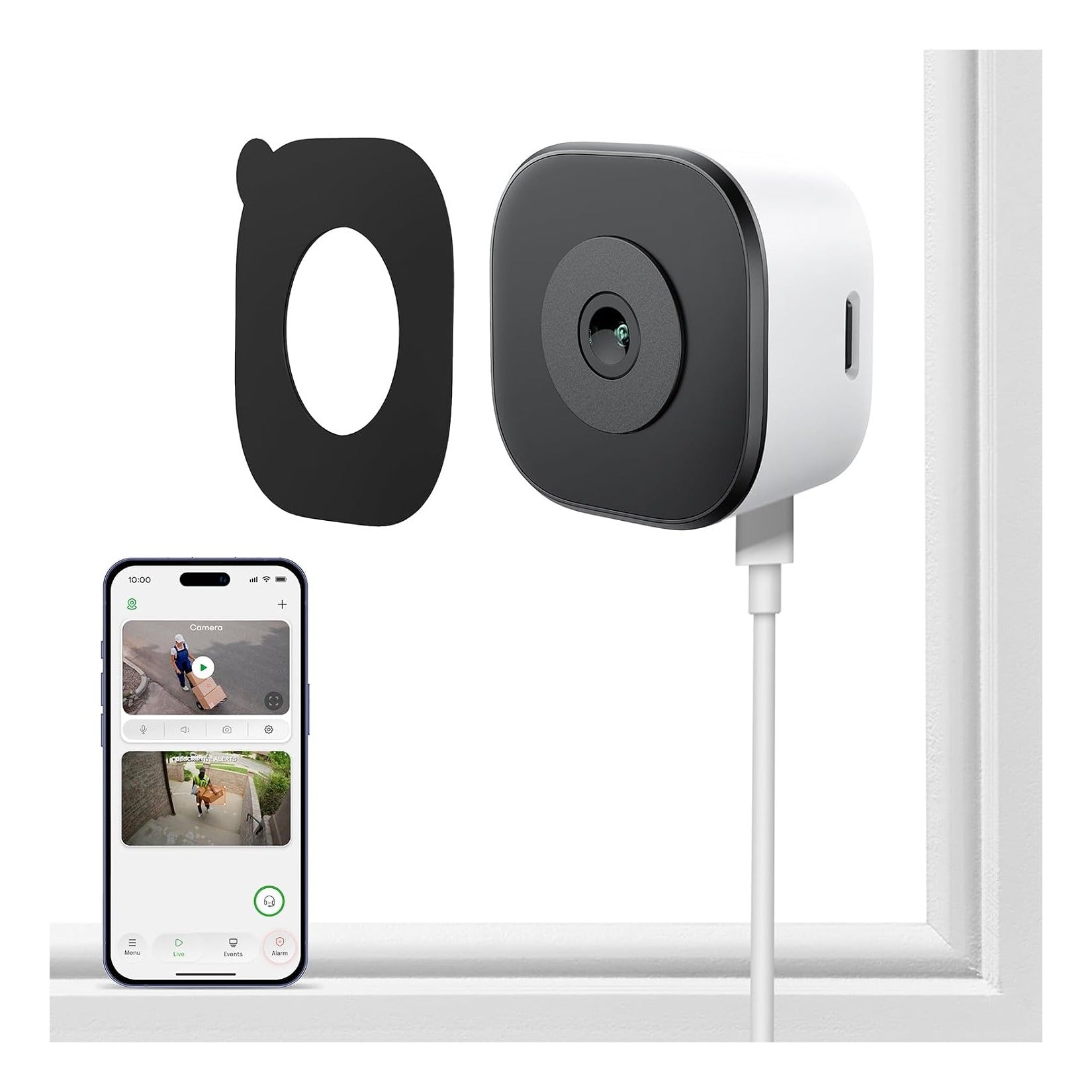 3MP 2K Window Camera for Home Security, 5Ghz & 2.4Ghz WiFi Human Detection Alert, AI Full Color Night Vision with Anti-Glare No Reflection 24/7 Recording, Easy to Install for House/Apartment