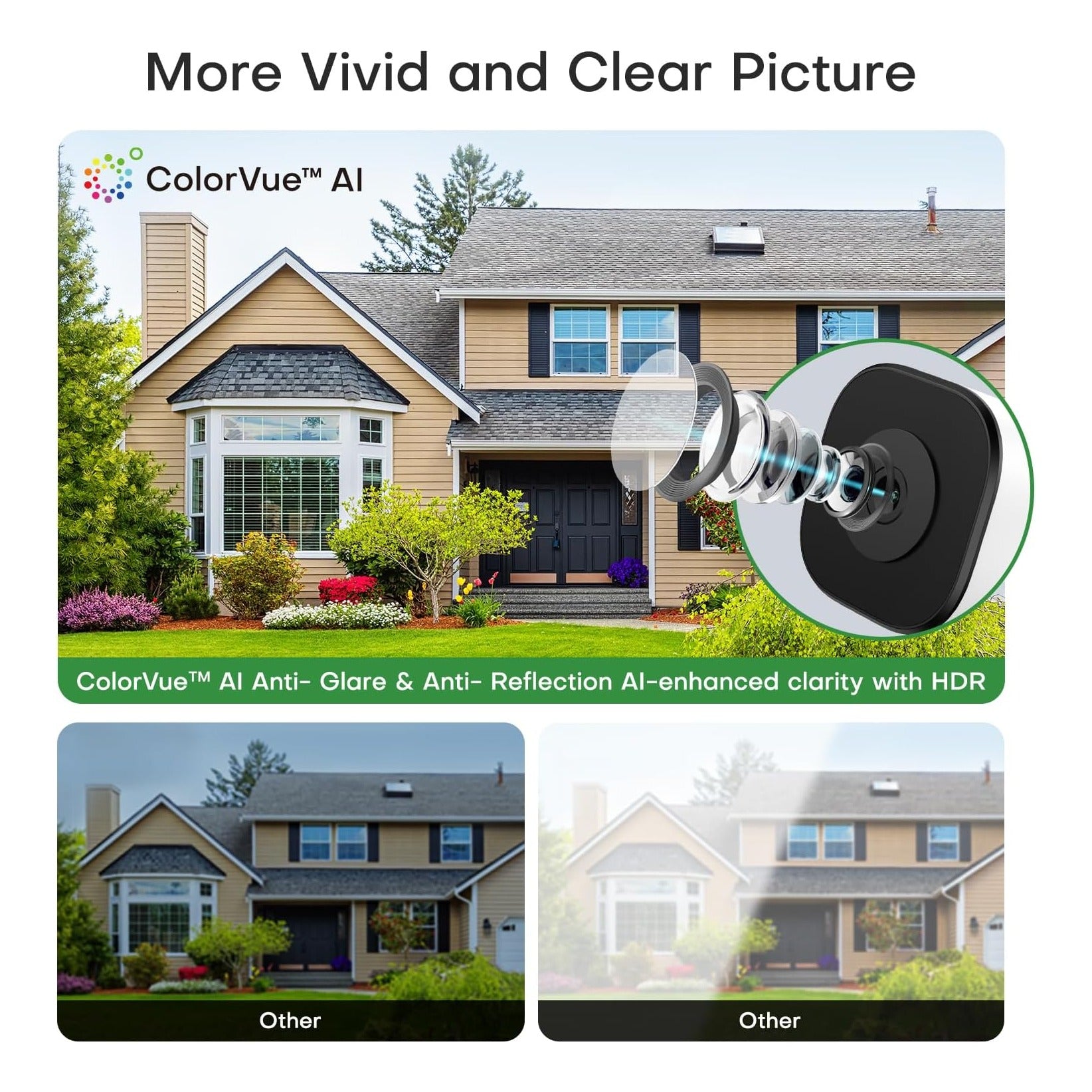 3MP 2K Window Camera for Home Security, 5Ghz & 2.4Ghz WiFi Human Detection Alert, AI Full Color Night Vision with Anti-Glare No Reflection 24/7 Recording, Easy to Install for House/Apartment