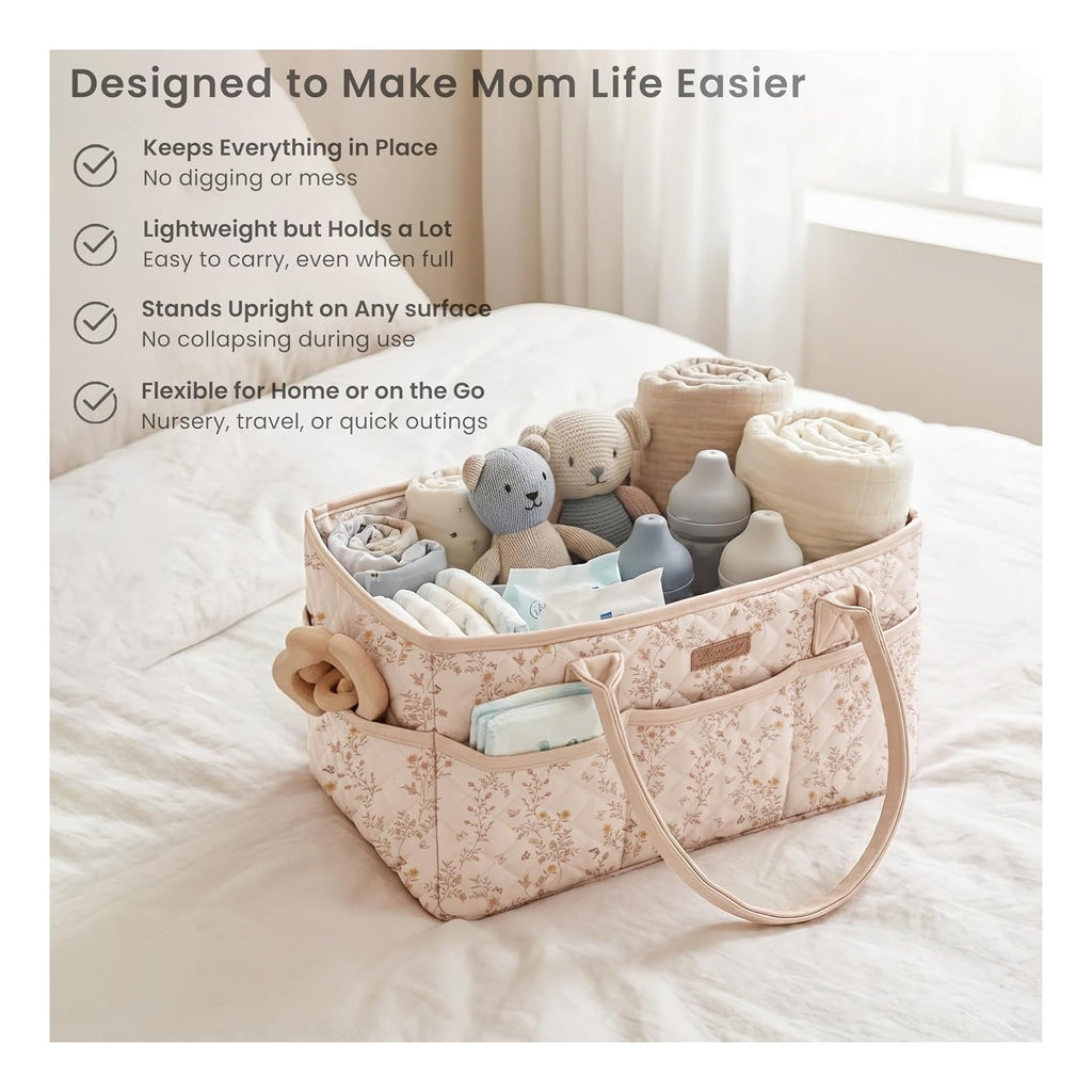 Baby Diaper Caddy Organizer, Floral Design with PU Leather Handles