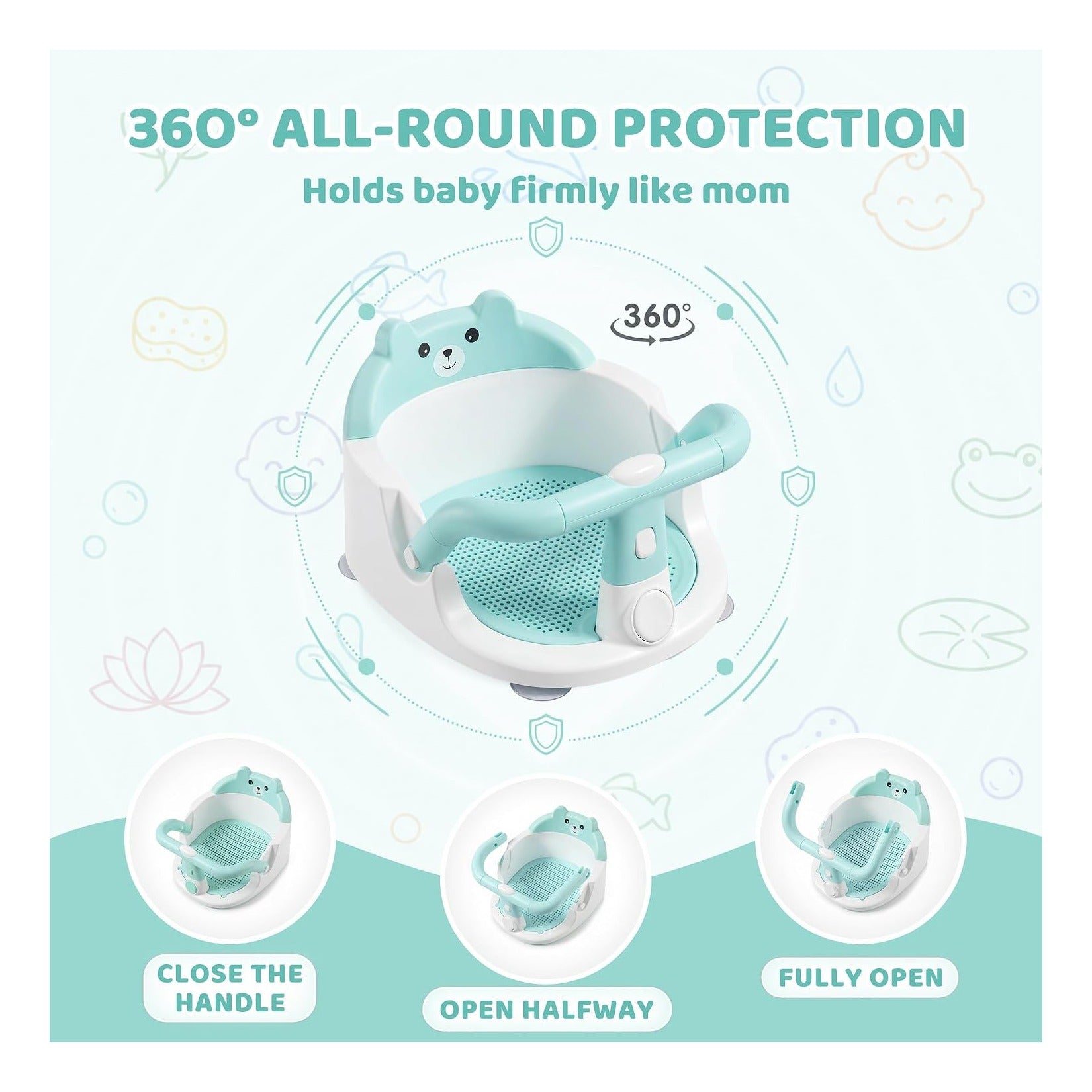 Baby Bath Seat for Babies 6 Months & Up, Toddler Bathtub Chair, Cyan