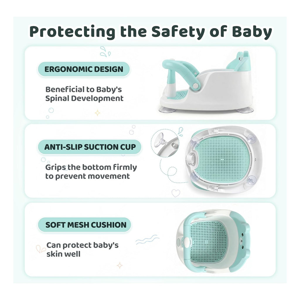 Baby Bath Seat for Babies 6 Months & Up, Toddler Bathtub Chair, Cyan