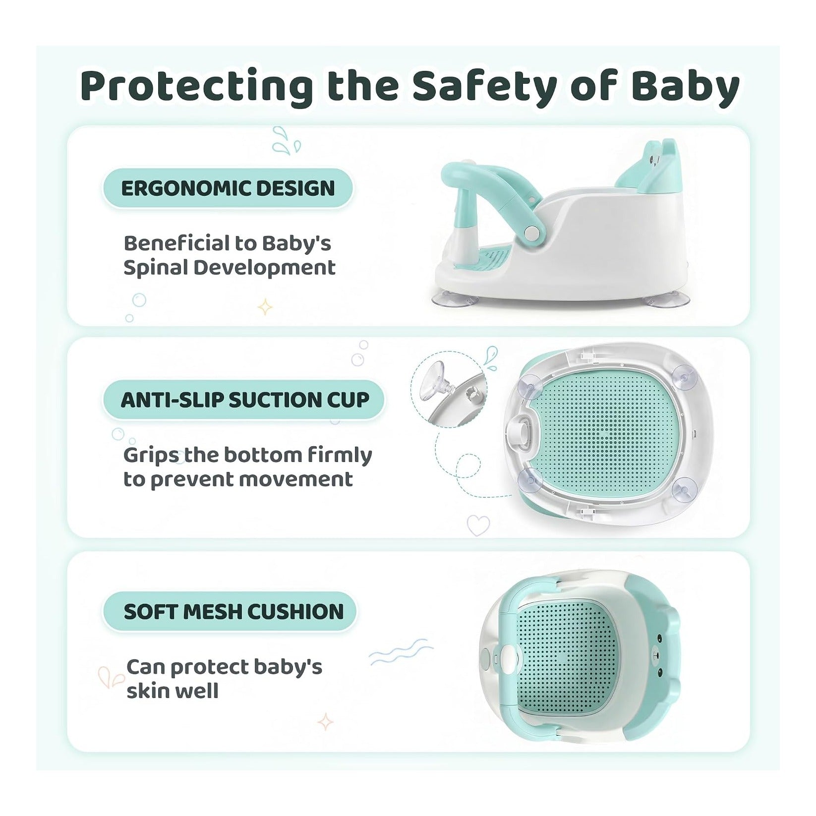 Baby Bath Seat for Babies 6 Months & Up, Toddler Bathtub Chair, Cyan