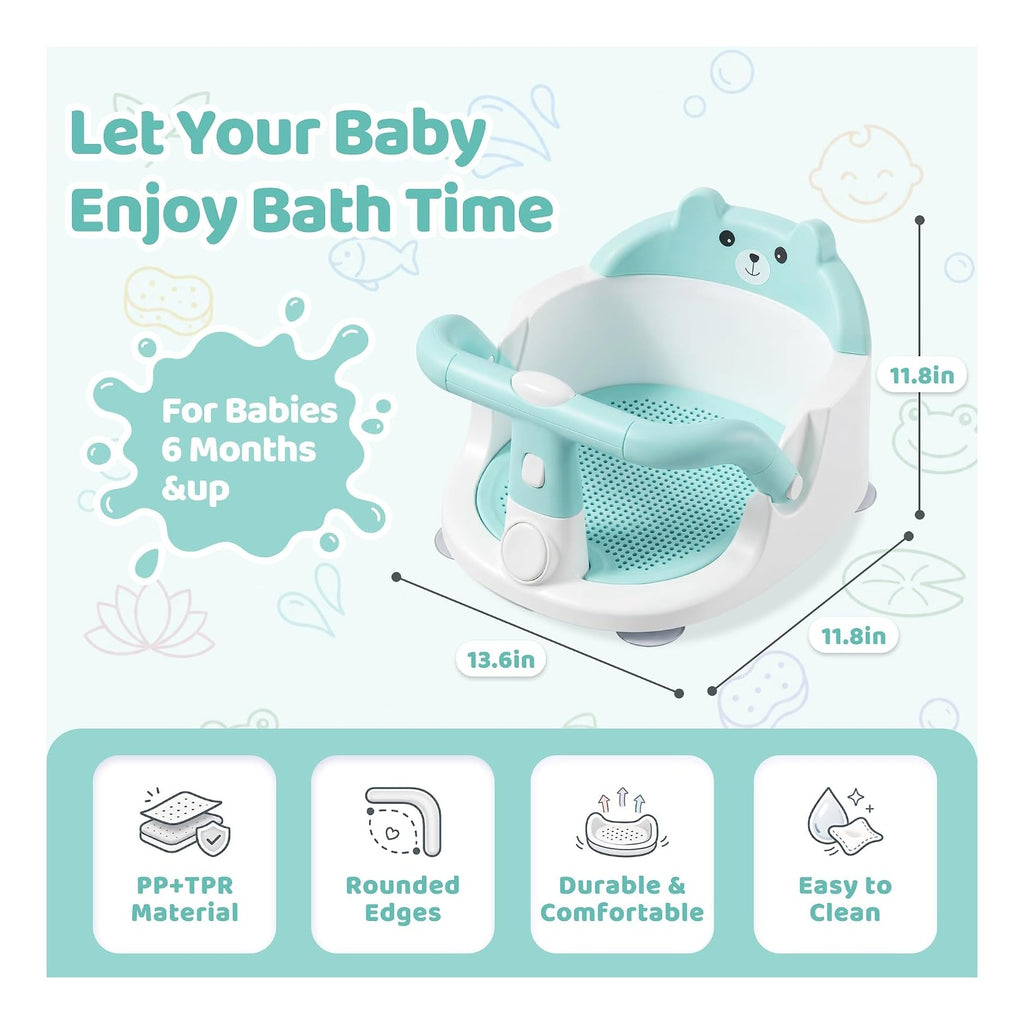 Baby Bath Seat for Babies 6 Months & Up, Toddler Bathtub Chair, Cyan