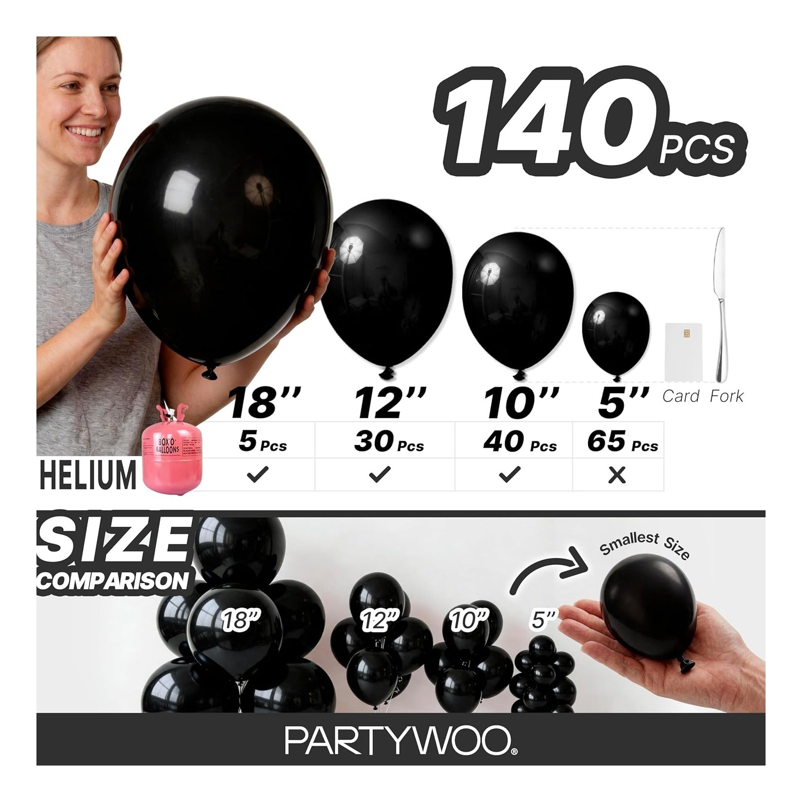 PartyWoo Black Balloons 140pcs Different Sizes of 18 12 10 5 Inch