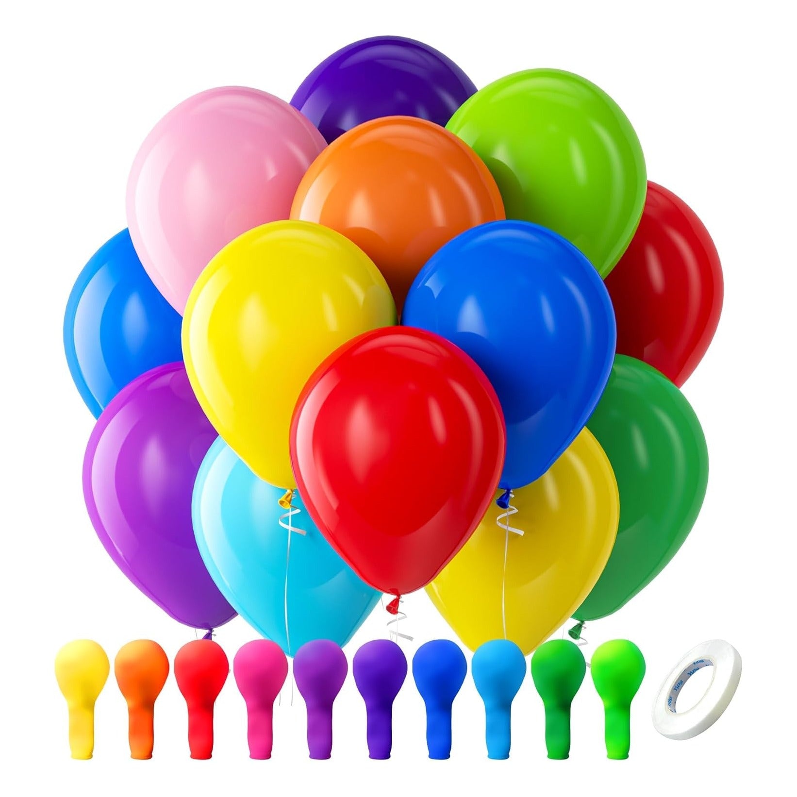 Assorted Latex Rainbow Balloons 100 Pack 12 inch